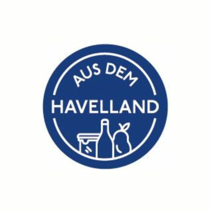 Aus dem Havelland Produktlabel Aufkleber weiß auf blau