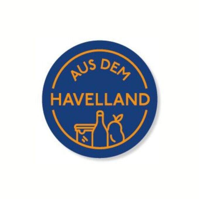 Aus dem Havelland Produktlabel Aufkleber orange auf blau