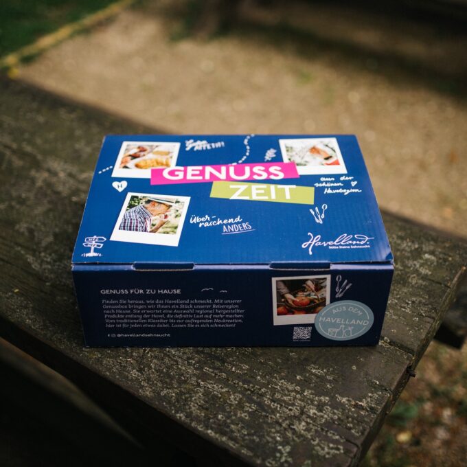 Geschlossene Geschenkbox, die Genusszeit aus dem Havelland.